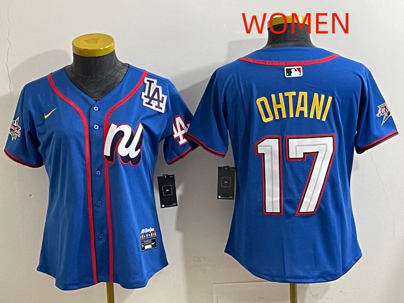 Women  2025 Los Angeles Dodgers #17 Ohtani Blue Nike 2025 MLB All Star Jersey style 008->detroit tigers->MLB Jersey